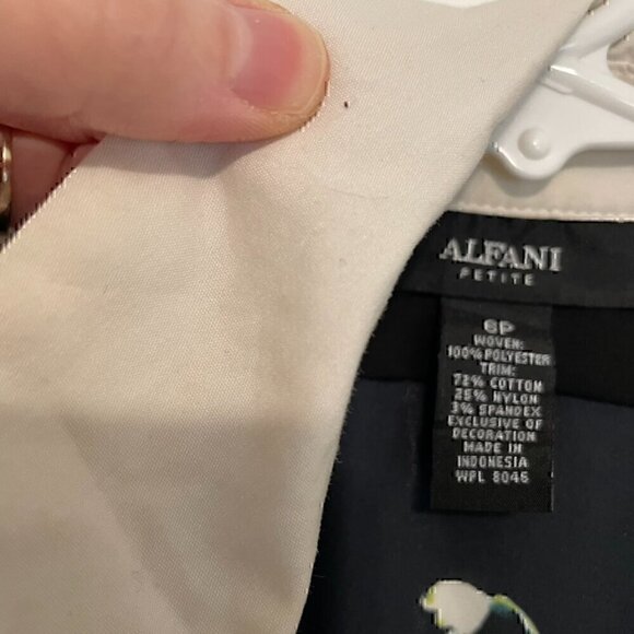 ALFANI PETITE Black Green Floral White? Collar Lace Sleeveless Button Blouse Top - Picture 5 of 16